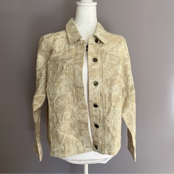 🔥Host Pick🔥Carole Little 100% linen embroidered button down jacket Size XS/Small - Picture 4 of 13